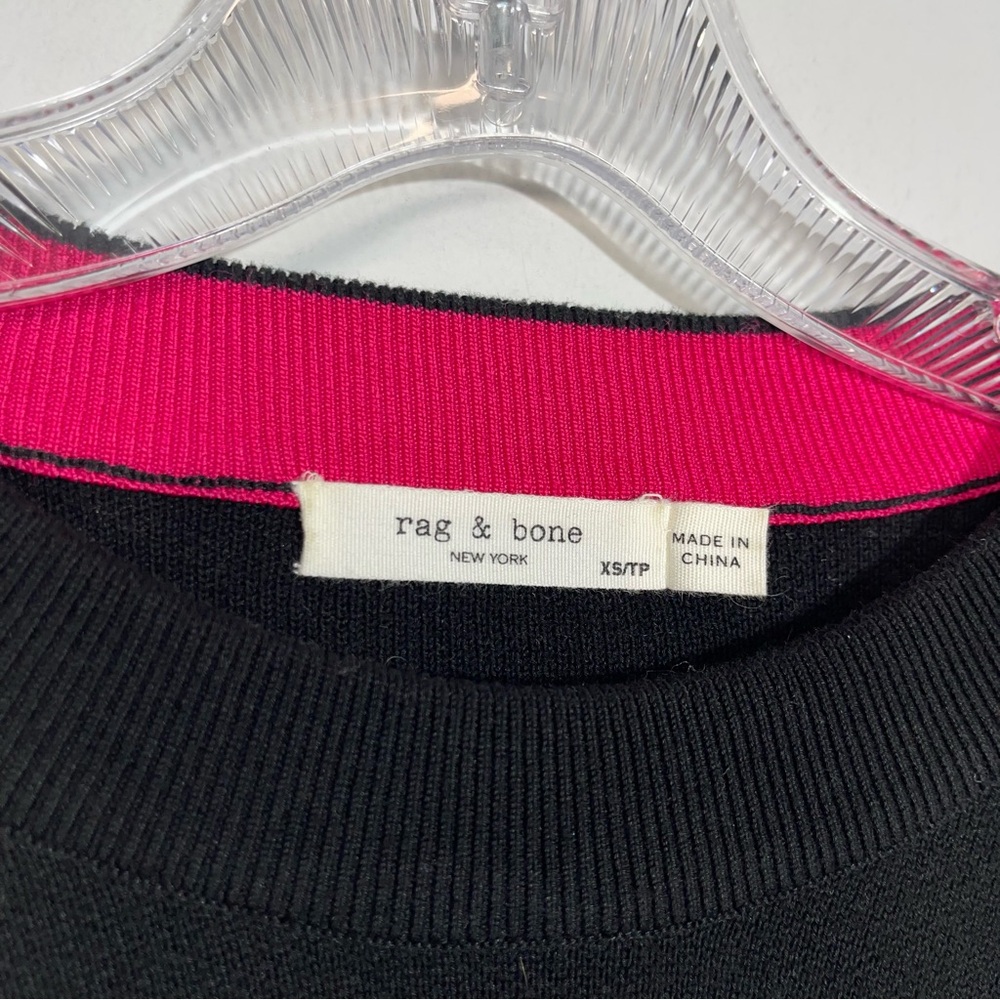 Rag & Bone / JEAN Sharon Knit Top Black Pink Cropped Crewneck Sweater Size XS - Picture 7 of 16